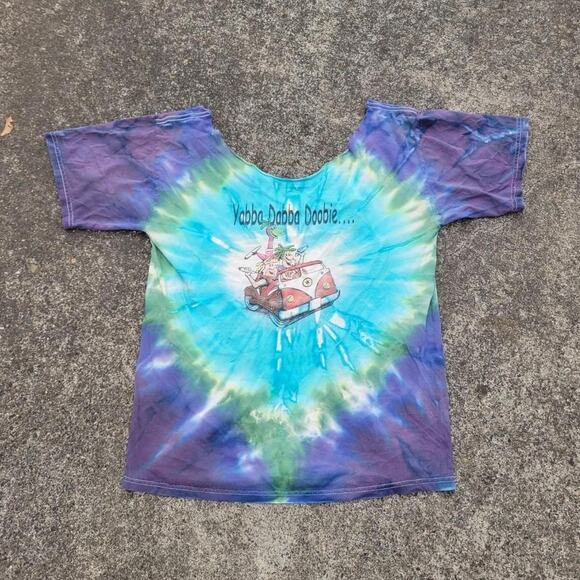 Vtg The Flintstones Yabba Dabba Doobie Volkswage Graphic Tie Dye T Shirt Medium - Picture 1 of 4
